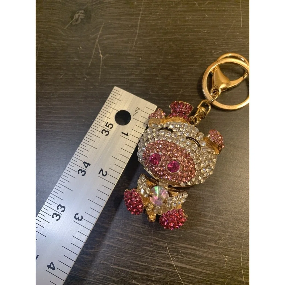 Pig Articulated Keychain Bejeweled Rhinestone Purse Jewelry‎ Bling Clip Key Ring